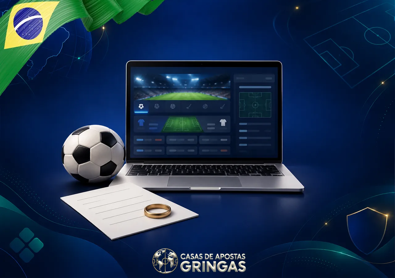 Regras de bônus no notebook aparecem junto a uma bola, documento e moeda